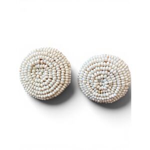 Vintage Miriam Haskell White Seed Bead Clip On Earrings Signed Gold Filigree